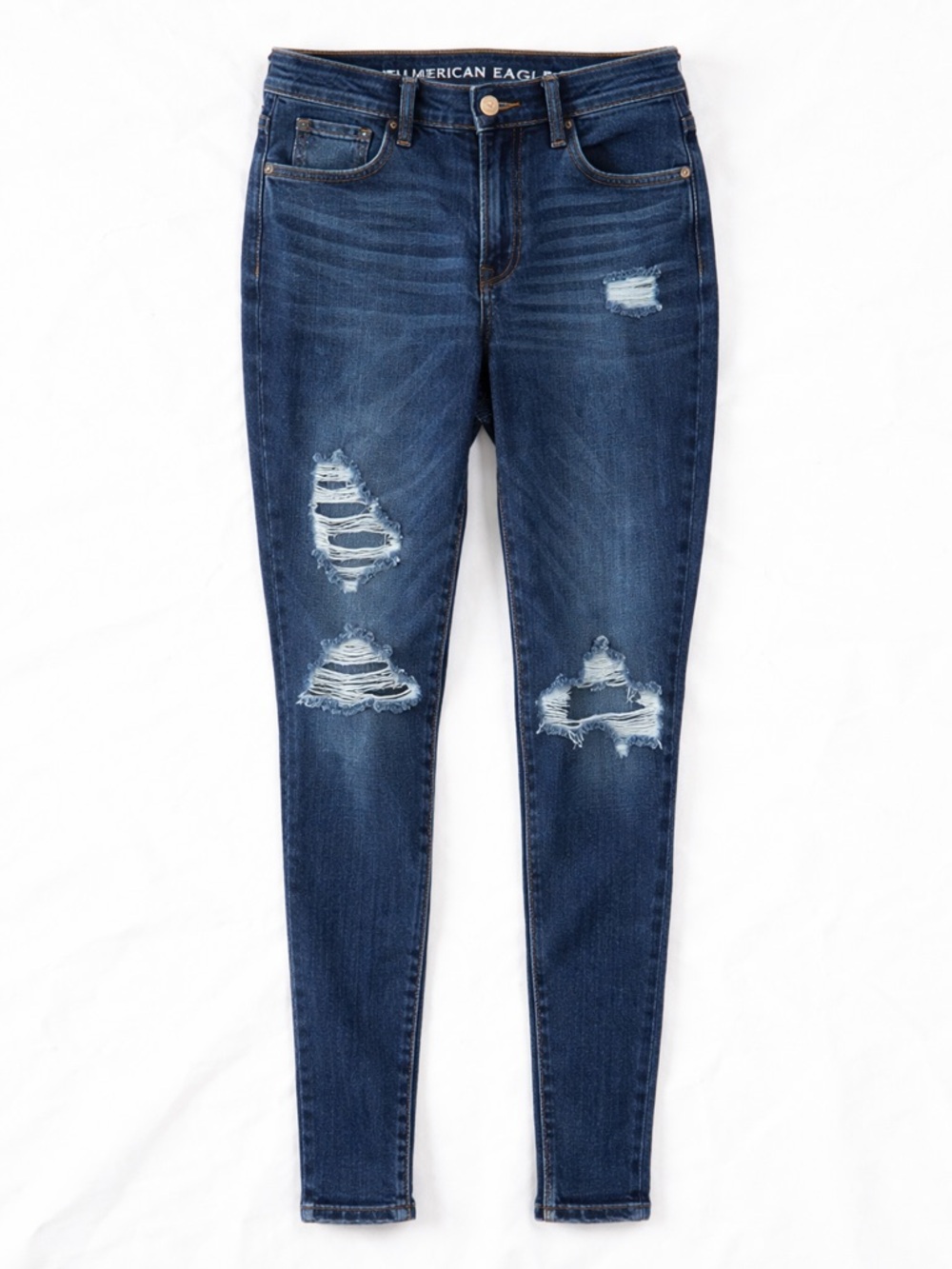 American Eagle Super High Rise Jegging Dark Wash Distressed Skinny Jeans Size 8